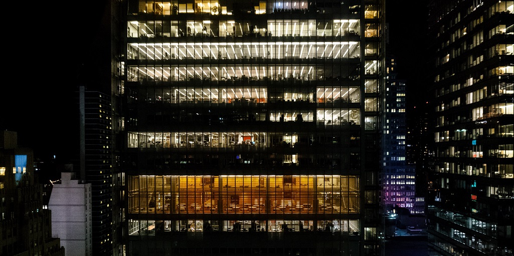 Aerial photography of city buildings during nighttime